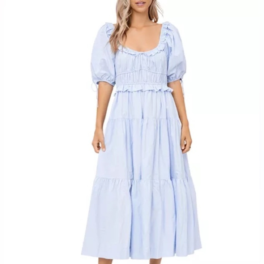 En Saison Light Blue Puff Sleeve Dress
